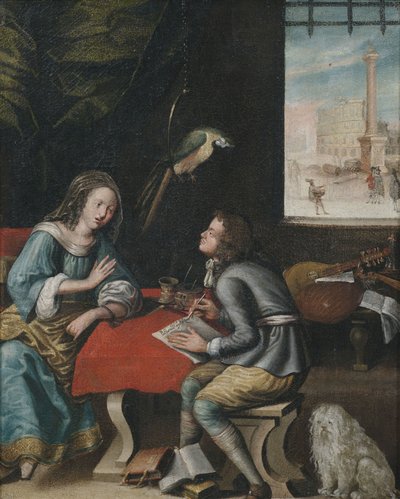 Interior Scene with Scholar and Woman at the Table, Musical Instruments in the Background by Anonymous
